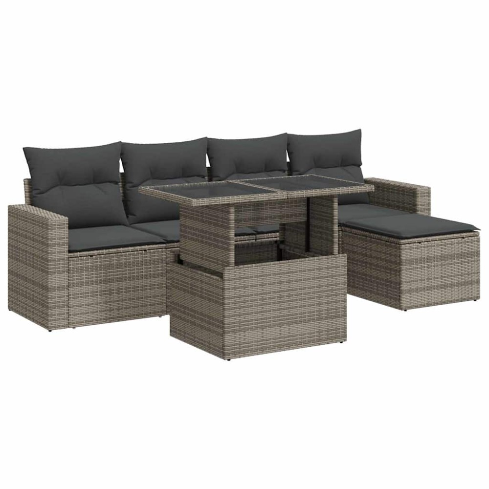 vidaXL Set mobilier grădină cu perne, 6 piese, gri, poliratan