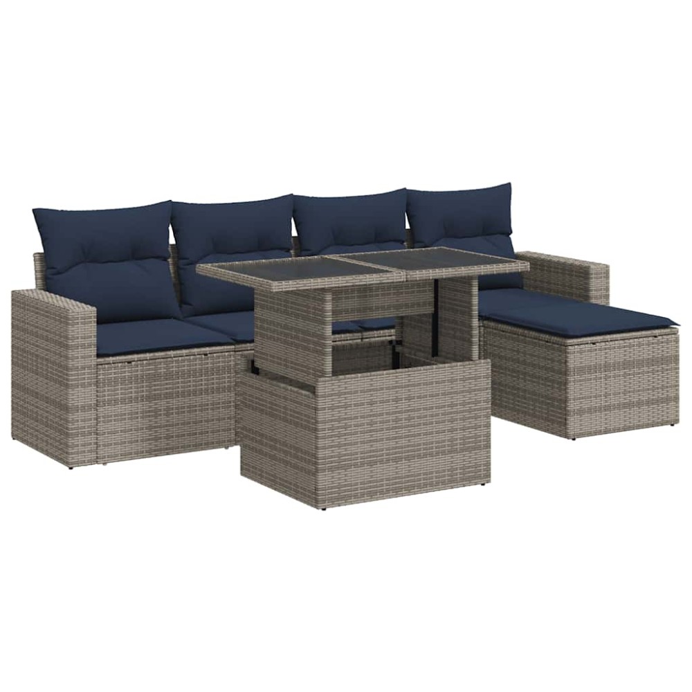 vidaXL Set mobilier grădină cu perne 6 piese gri poliratan/lemn acacia