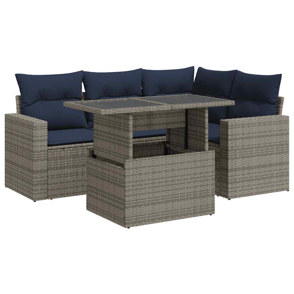 vidaXL Set canapea de grădină cu perne, 5 piese, poliratan/lemn acacia