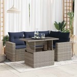 vidaXL Set canapea de grădină cu perne, 5 piese, poliratan/lemn acacia vidaXL Set canapea de grădină cu perne, 5 piese, poliratan/lemn acacia