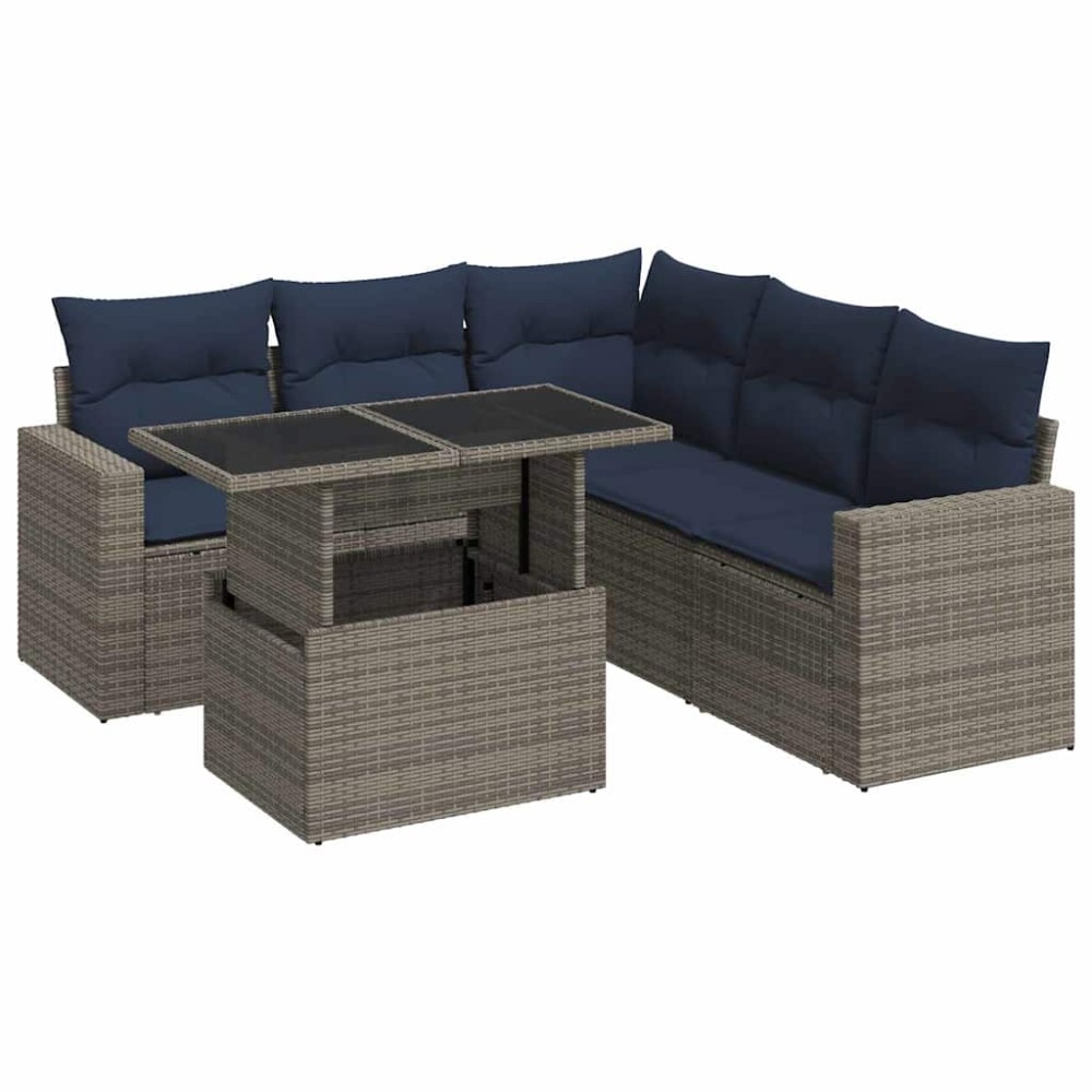 vidaXL Set mobilier grădină cu perne 6 piese gri poliratan/lemn acacia