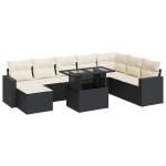 vidaXL Set mobilier de grădină cu perne, 9 piese, negru, poliratan