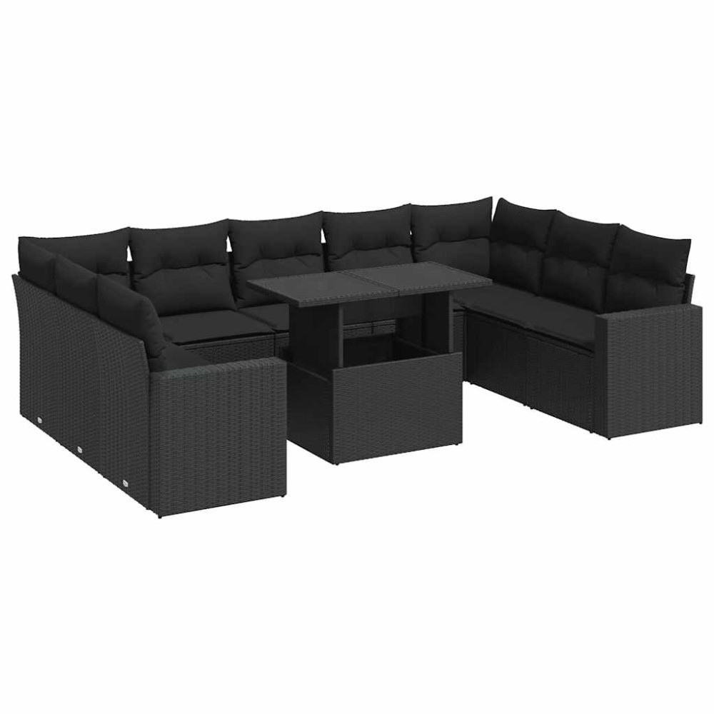 vidaXL Set canapele de grădină cu perne, 10 piese, negru, poliratan