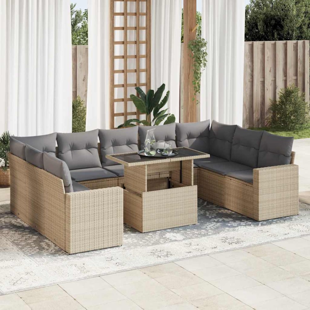 vidaXL Set canapele de grădină cu perne, 10 piese, bej, poliratan