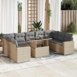 vidaXL Set canapele de grădină cu perne, 10 piese, bej, poliratan
