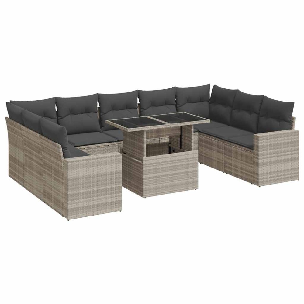 vidaXL Set canapele de grădină cu perne 10 piese gri deschis poliratan