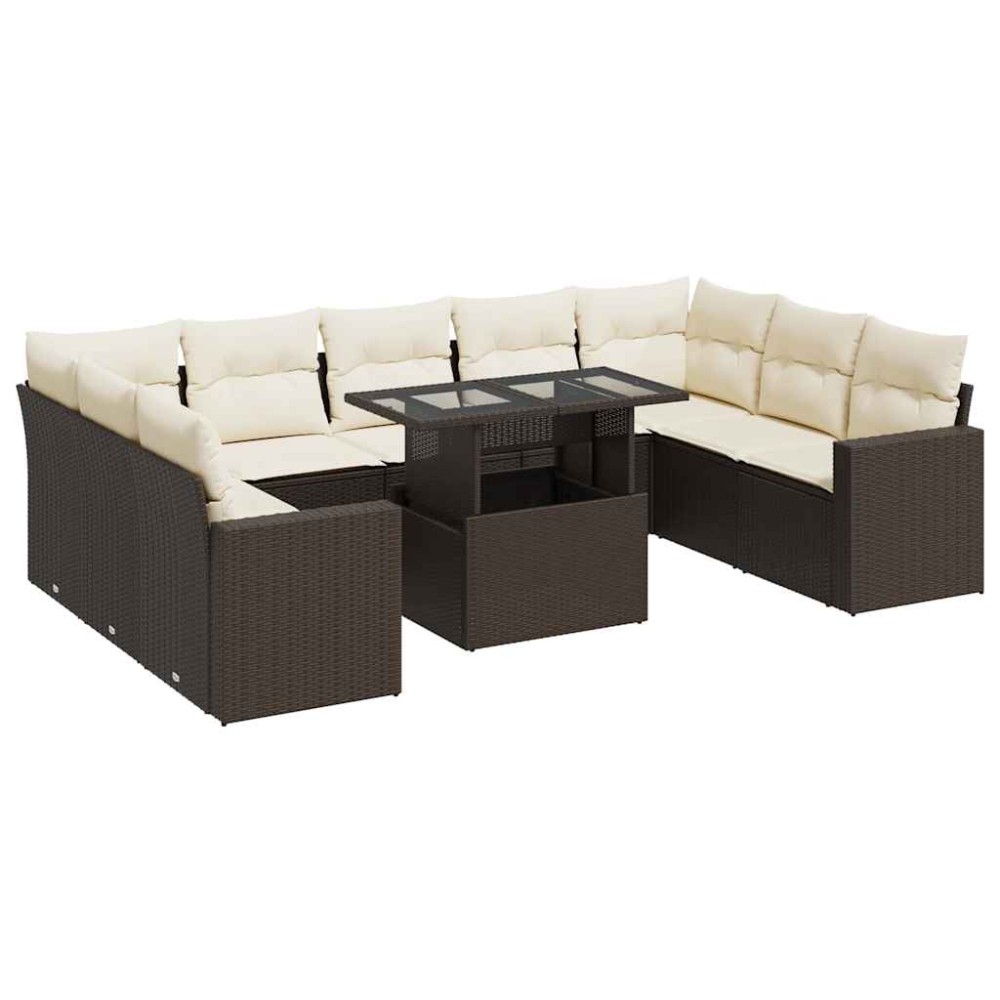 vidaXL Set canapele de grădină cu perne, 10 piese, maro, poliratan