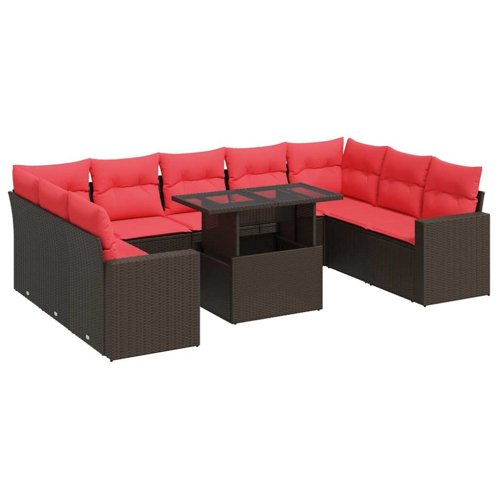 vidaXL Set canapele de grădină cu perne, 10 piese, maro, poliratan