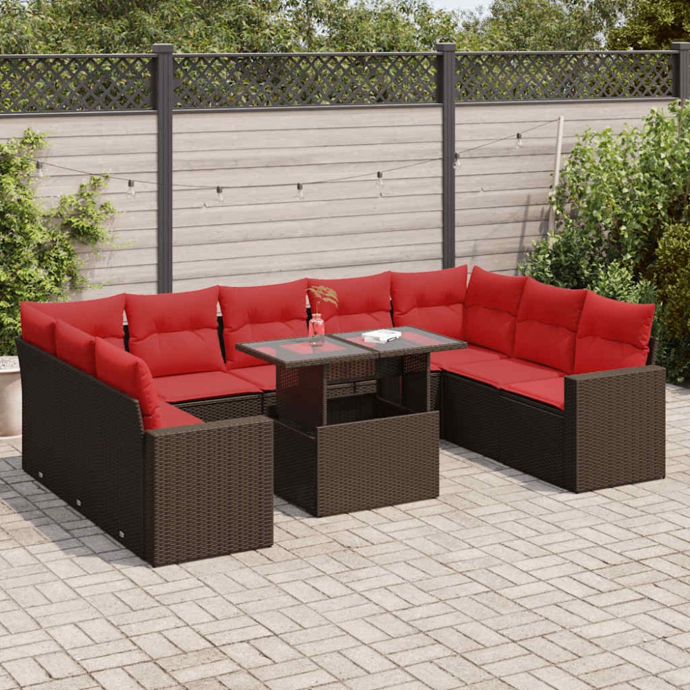 vidaXL Set canapele de grădină cu perne, 10 piese, maro, poliratan