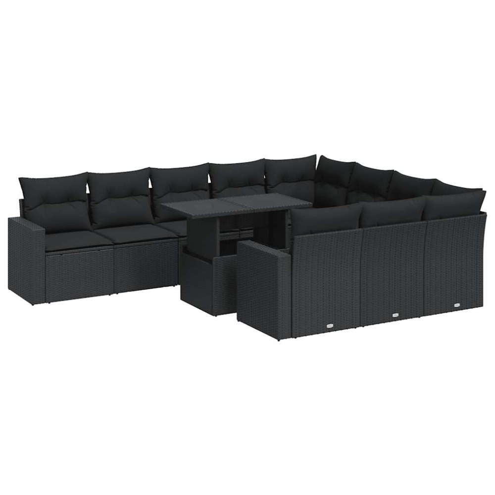 vidaXL Set canapele de grădină cu perne, 11 piese, negru, poliratan