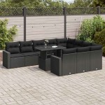vidaXL Set canapele de grădină cu perne, 11 piese, negru, poliratan vidaXL Set canapele de grădină cu perne, 11 piese, negru, poliratan