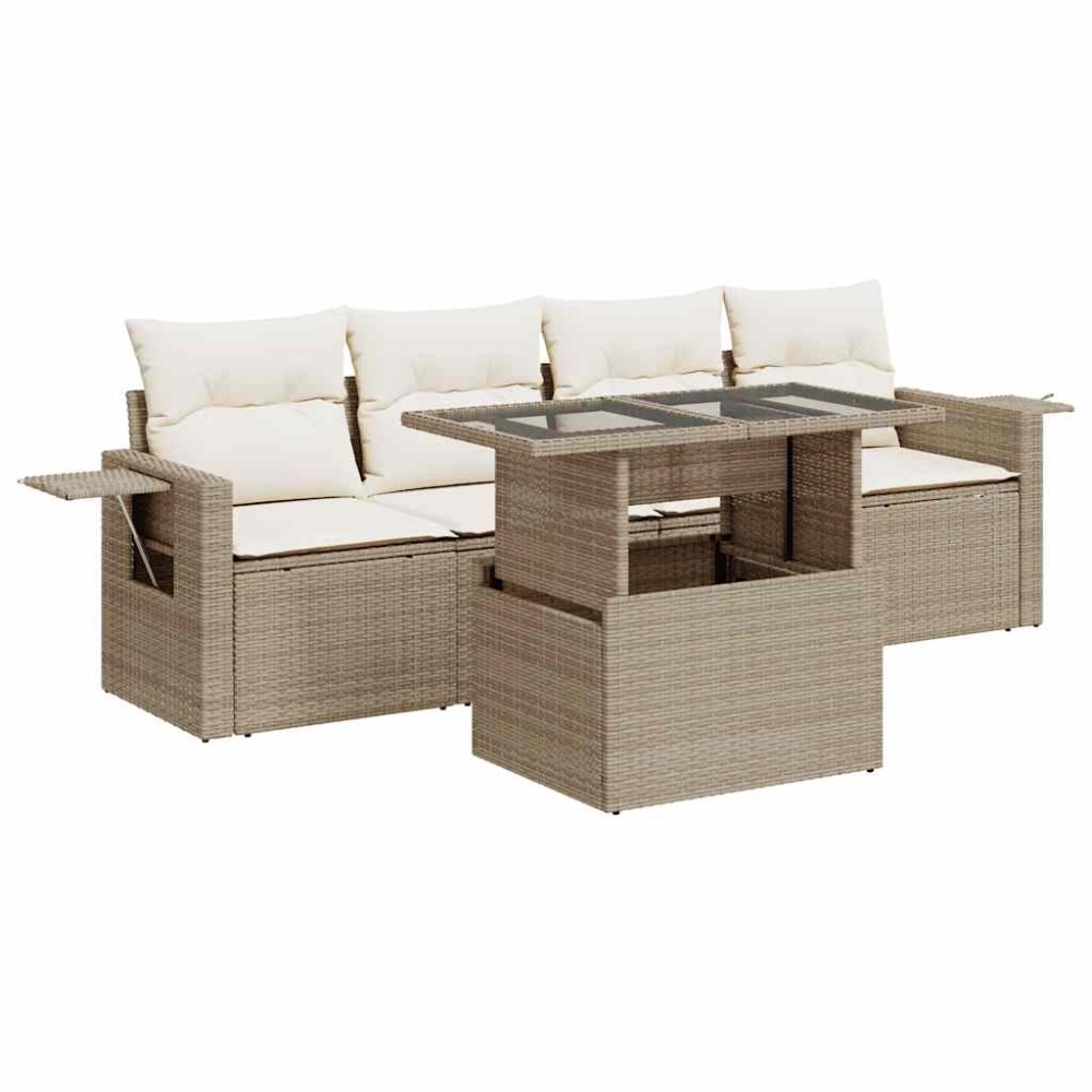 vidaXL Set canapele de grădină cu perne, 5 piese, bej, poliratan