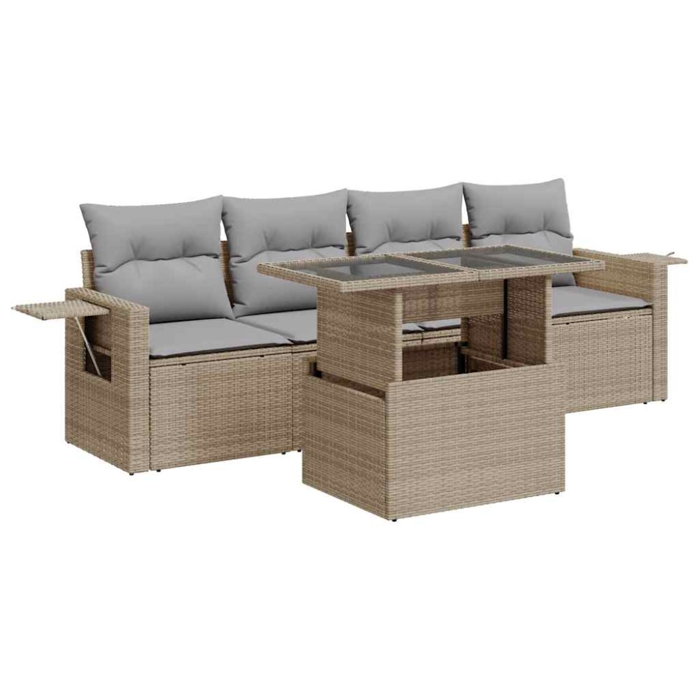 vidaXL Set canapele de grădină cu perne, 5 piese, bej, poliratan