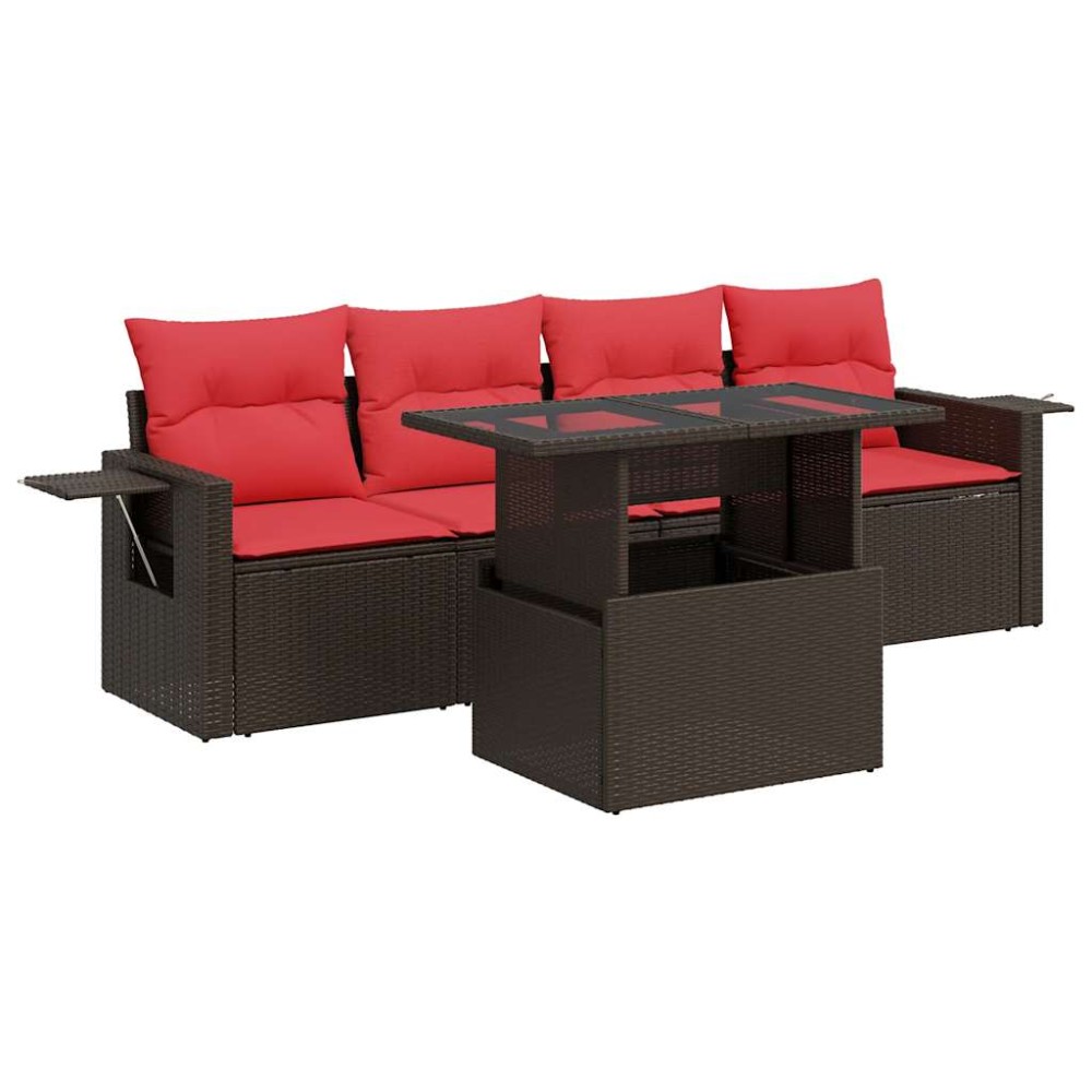 vidaXL Set canapea de grădină cu perne, 5 piese, poliratan/lemn acacia