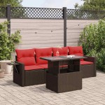 vidaXL Set canapea de grădină cu perne, 5 piese, poliratan/lemn acacia vidaXL Set canapea de grădină cu perne, 5 piese, poliratan/lemn acacia