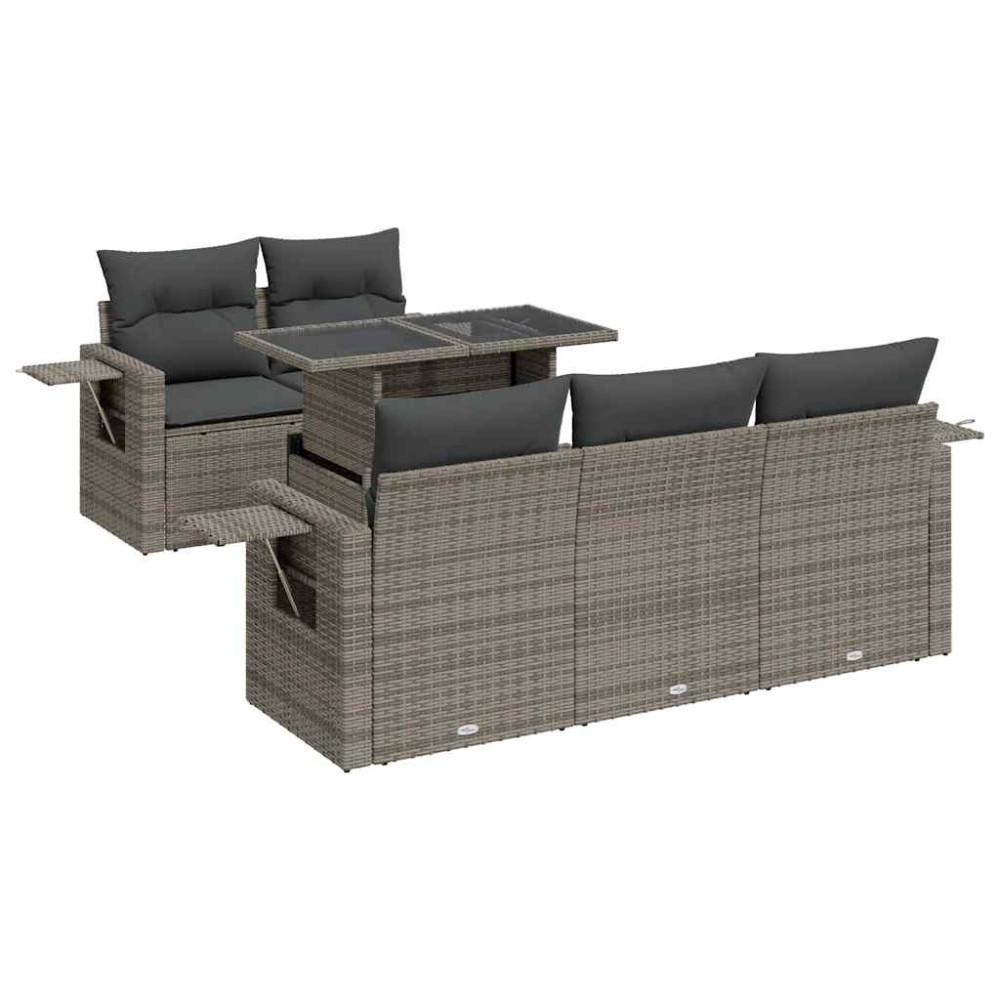 vidaXL Set mobilier grădină cu perne, 6 piese, gri, poliratan