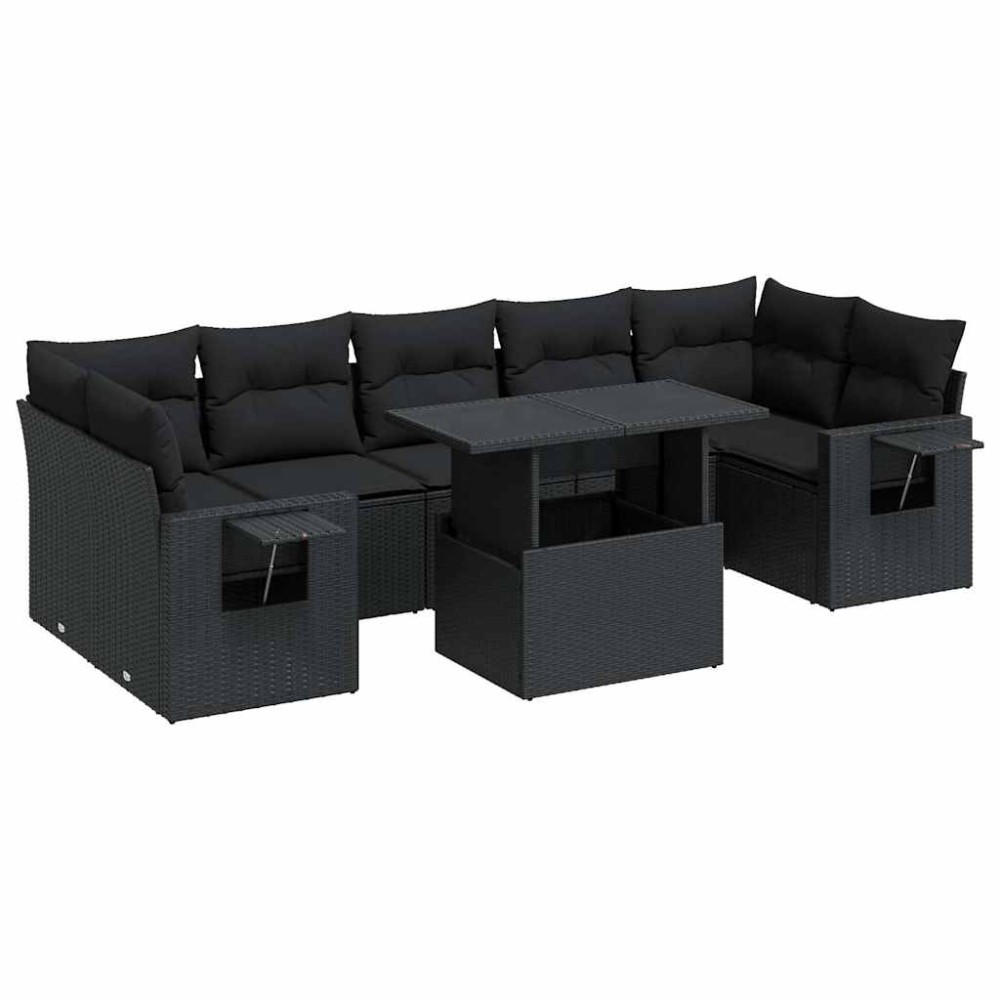 vidaXL Set mobilier de grădină cu perne, 8 piese, negru, poliratan
