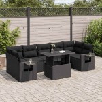 vidaXL Set mobilier de grădină cu perne, 8 piese, negru, poliratan vidaXL Set mobilier de grădină cu perne, 8 piese, negru, poliratan