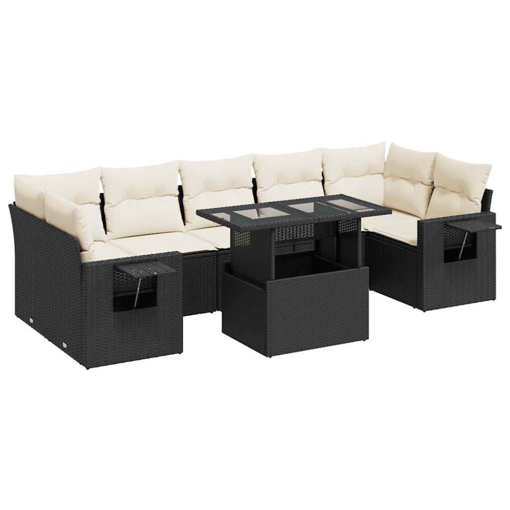 vidaXL Set mobilier de grădină cu perne, 8 piese, negru, poliratan