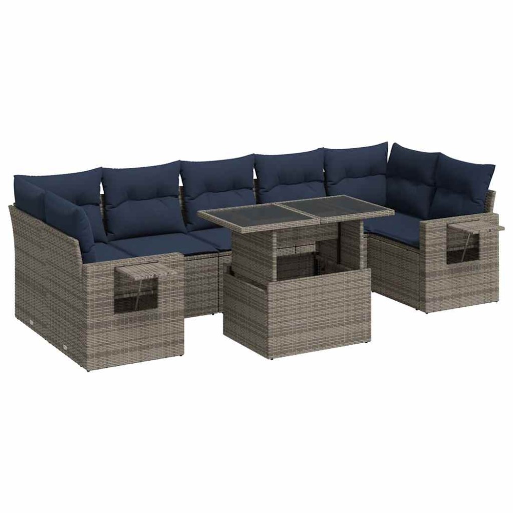 vidaXL Set mobilier grădină perne 8 piese gri, poliratan/lemn acacia