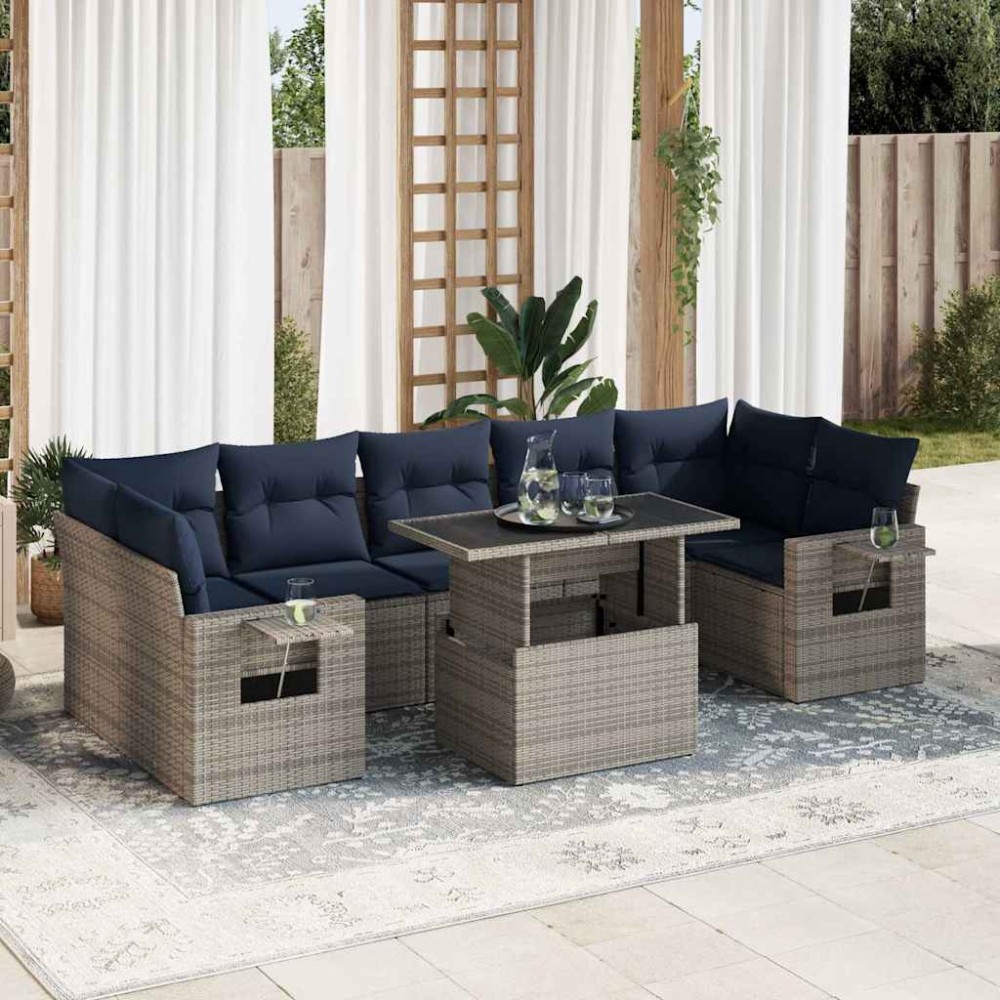vidaXL Set mobilier grădină perne 8 piese gri, poliratan/lemn acacia