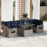 vidaXL Set mobilier grădină perne 8 piese gri, poliratan/lemn acacia vidaXL Set mobilier grădină perne 8 piese gri, poliratan/lemn acacia