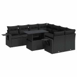 vidaXL Set mobilier de grădină cu perne, 9 piese, negru, poliratan
