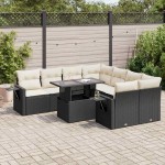 vidaXL Set mobilier de grădină cu perne, 9 piese, negru, poliratan vidaXL Set mobilier de grădină cu perne, 9 piese, negru, poliratan