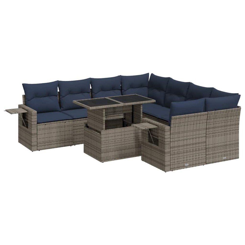 vidaXL Set mobilier grădină perne 9 piese gri poliratan/lemn acacia