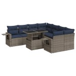 vidaXL Set mobilier grădină perne 9 piese gri poliratan/lemn acacia vidaXL Set mobilier grădină perne 9 piese gri poliratan/lemn acacia