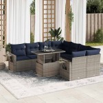 vidaXL Set mobilier grădină perne 9 piese gri poliratan/lemn acacia vidaXL Set mobilier grădină perne 9 piese gri poliratan/lemn acacia