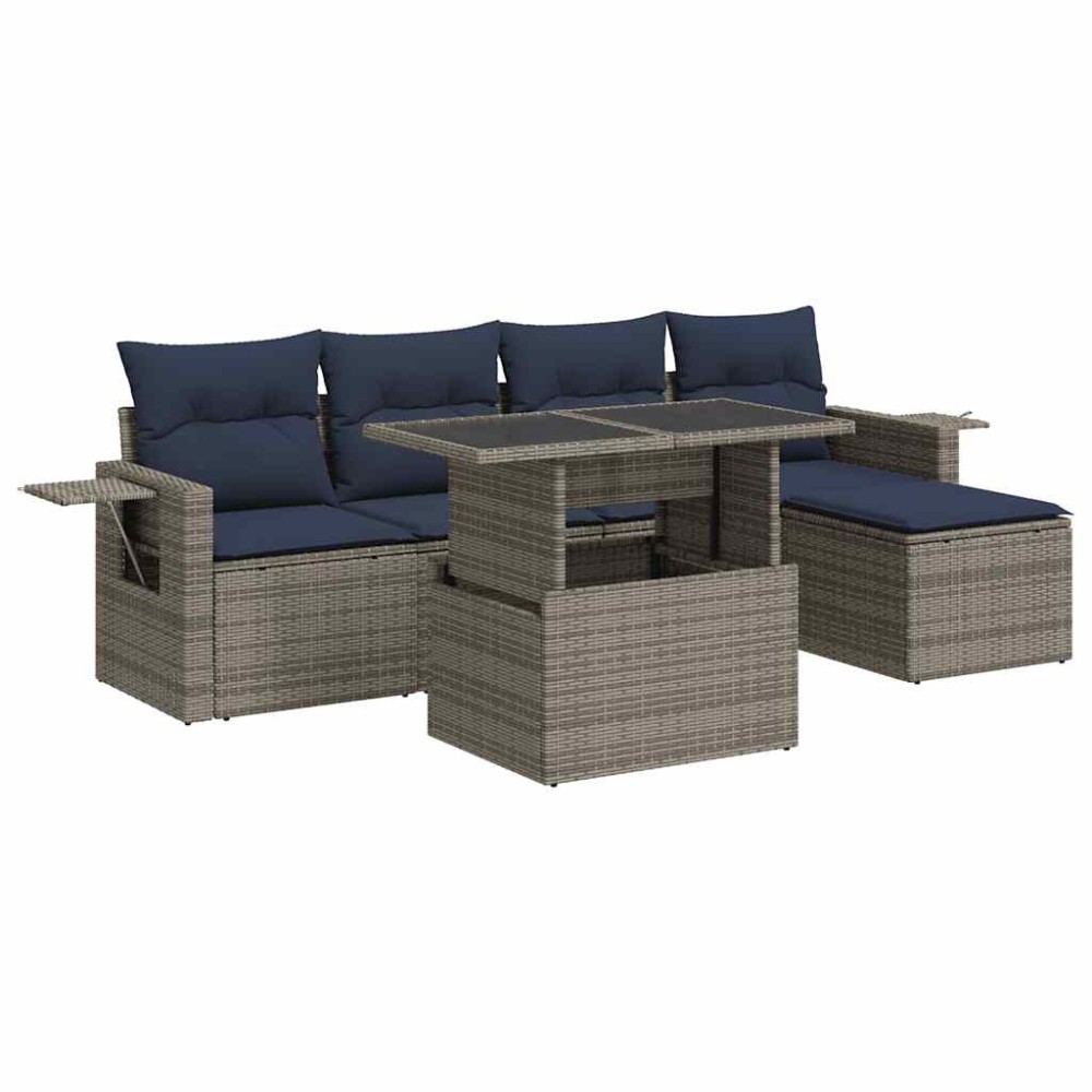vidaXL Set mobilier grădină perne 6 piese gri poliratan/lemn acacia
