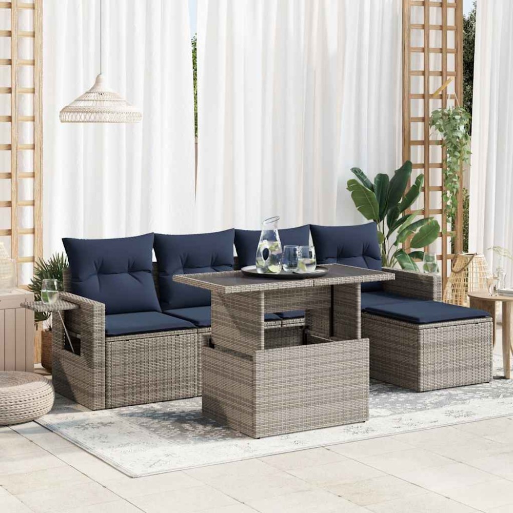 vidaXL Set mobilier grădină perne 6 piese gri poliratan/lemn acacia