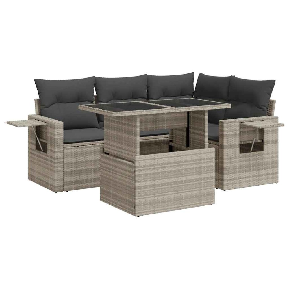 vidaXL Set canapele de grădină cu perne, 5 piese gri deschis poliratan