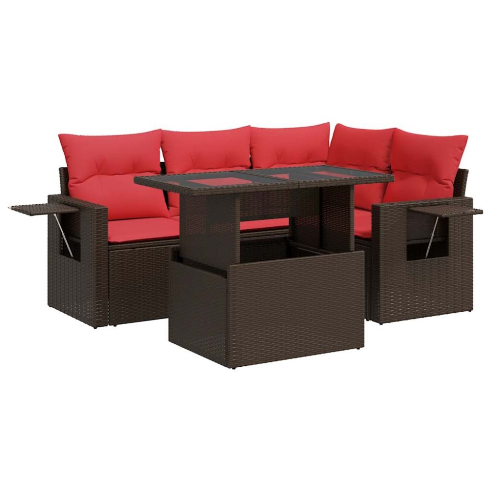 vidaXL Set canapea de grădină cu perne, 5 piese, poliratan/lemn acacia