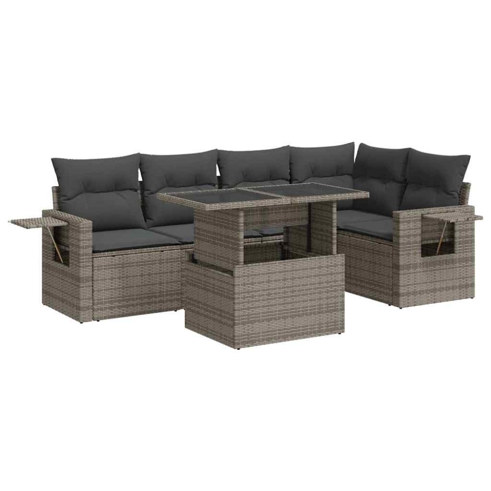 vidaXL Set mobilier grădină cu perne, 6 piese, gri, poliratan