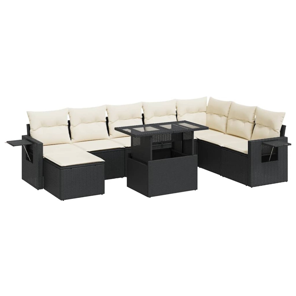 vidaXL Set mobilier de grădină cu perne, 9 piese, negru, poliratan