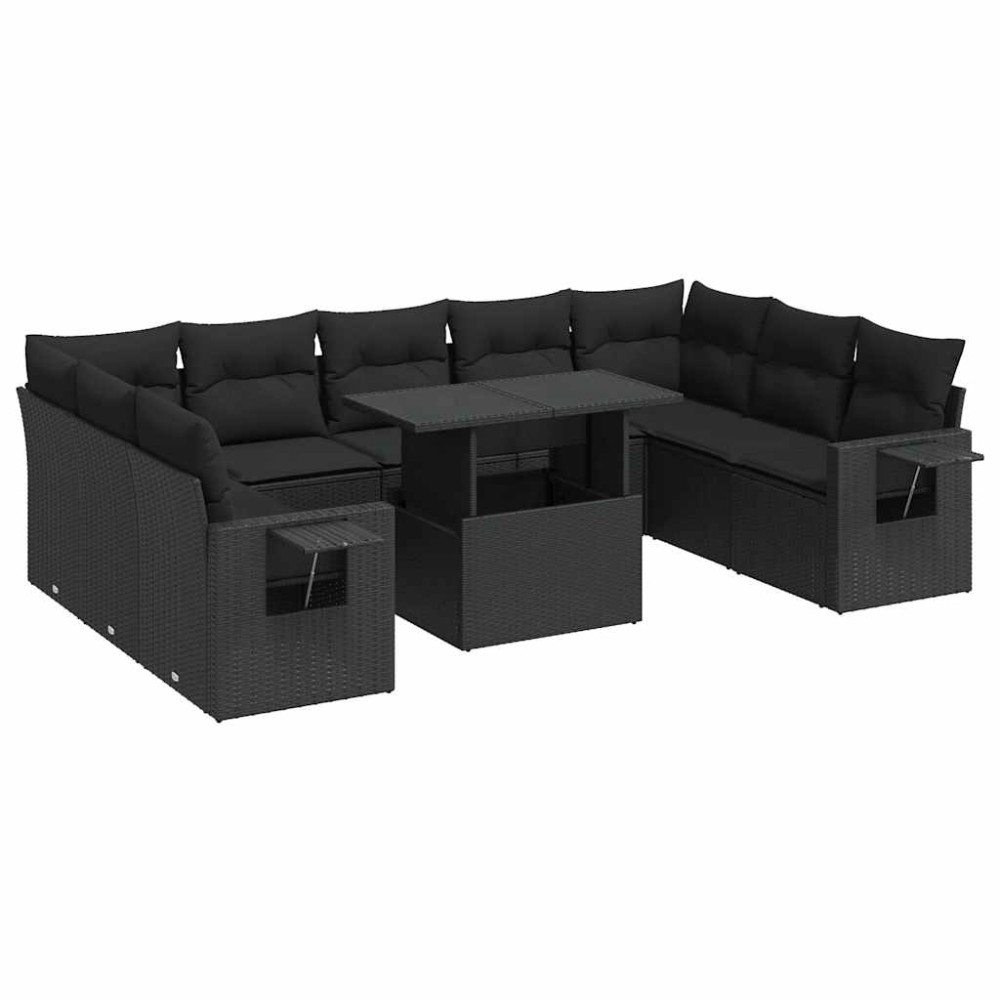 vidaXL Set canapele de grădină cu perne, 10 piese, negru, poliratan