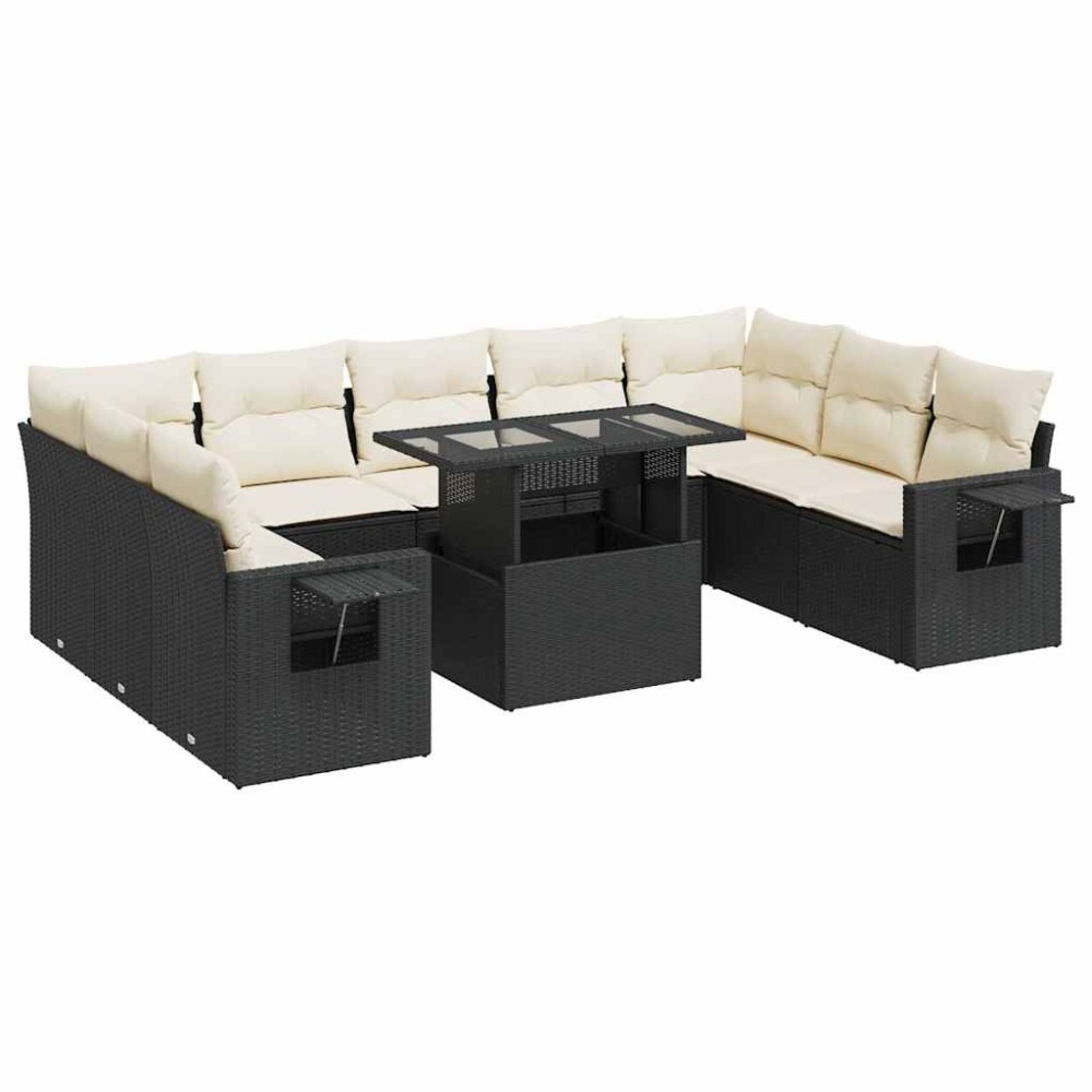 vidaXL Set canapele de grădină cu perne, 10 piese, negru, poliratan