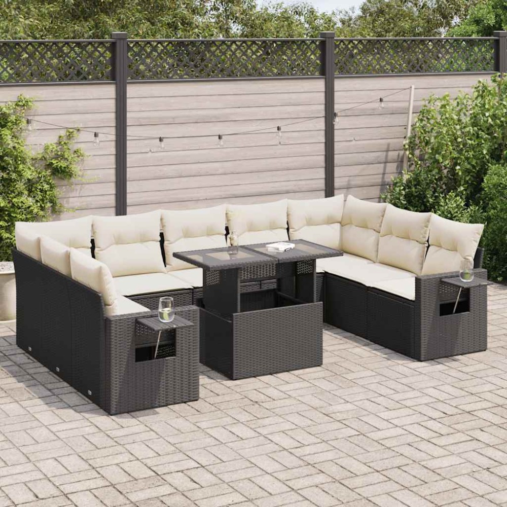 vidaXL Set canapele de grădină cu perne, 10 piese, negru, poliratan