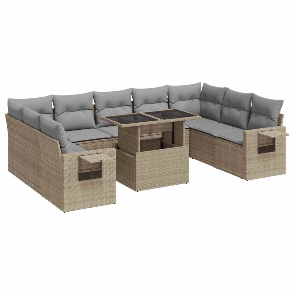 vidaXL Set canapele de grădină cu perne, 10 piese, bej, poliratan