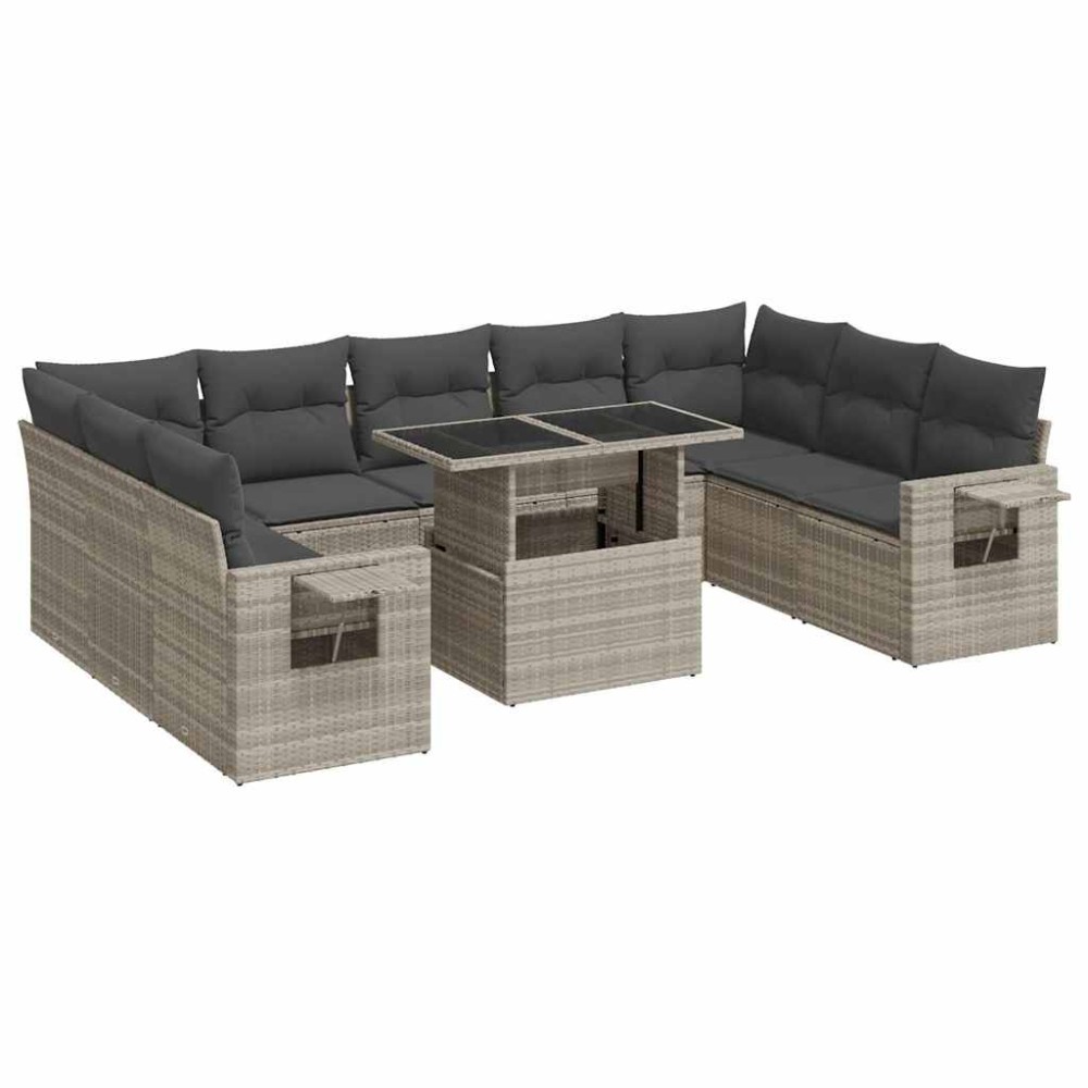 vidaXL Set canapele de grădină cu perne 10 piese gri deschis poliratan