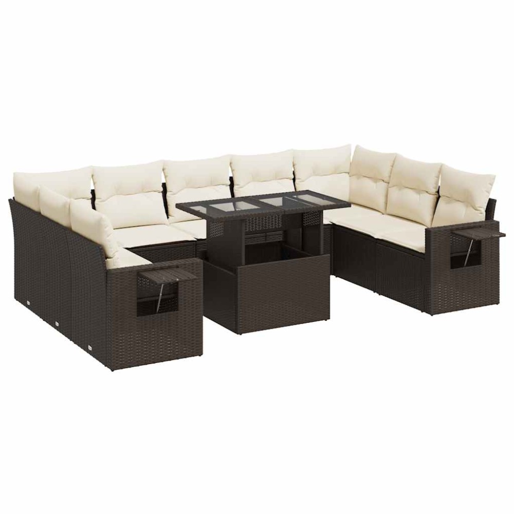 vidaXL Set canapele de grădină cu perne, 10 piese, maro, poliratan