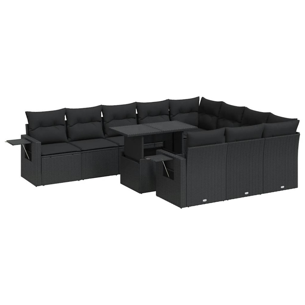vidaXL Set canapele de grădină cu perne, 11 piese, negru, poliratan