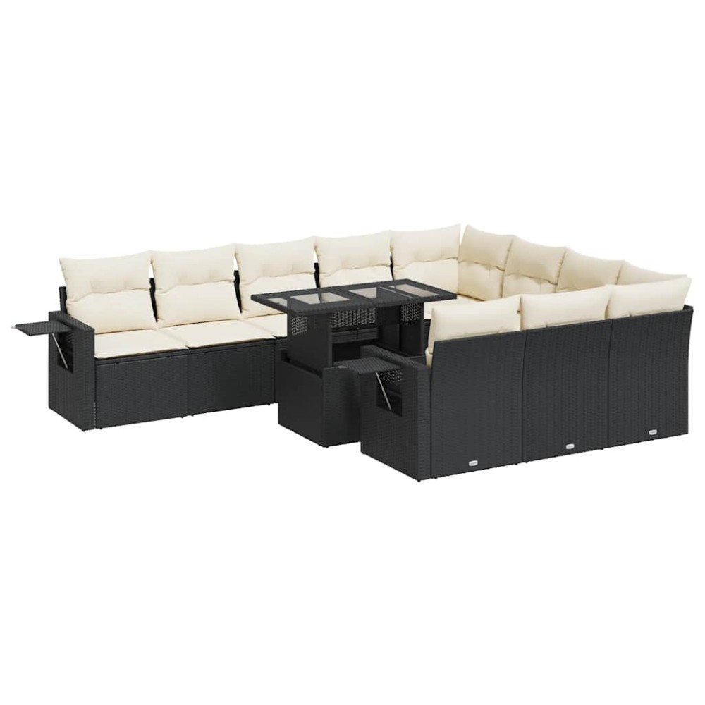 vidaXL Set canapele de grădină cu perne, 11 piese, negru, poliratan