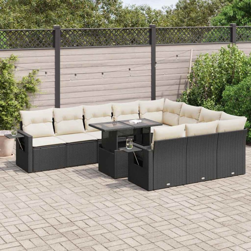 vidaXL Set canapele de grădină cu perne, 11 piese, negru, poliratan