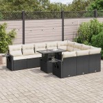 vidaXL Set canapele de grădină cu perne, 11 piese, negru, poliratan vidaXL Set canapele de grădină cu perne, 11 piese, negru, poliratan