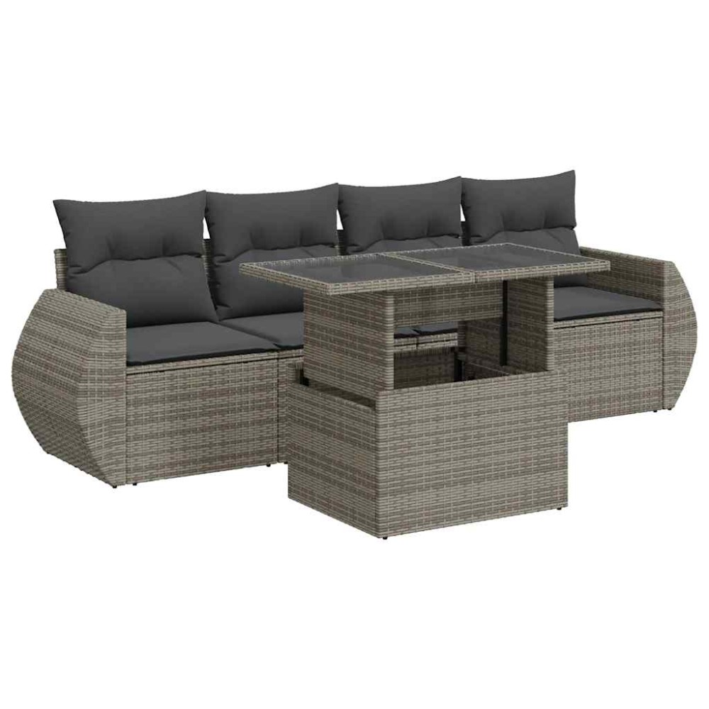 vidaXL Set canapea de grădină cu perne, 5 piese, gri, poliratan