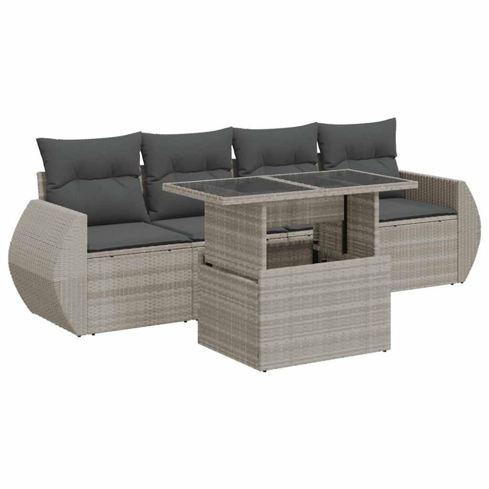 vidaXL Set canapele de grădină cu perne, 5 piese gri deschis poliratan