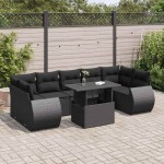 vidaXL Set mobilier de grădină cu perne, 8 piese, negru, poliratan vidaXL Set mobilier de grădină cu perne, 8 piese, negru, poliratan